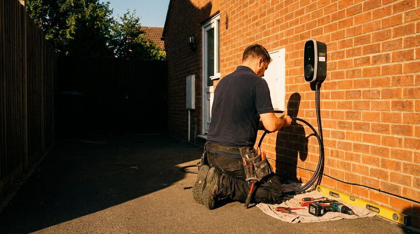 An electrician fitting an EV charger